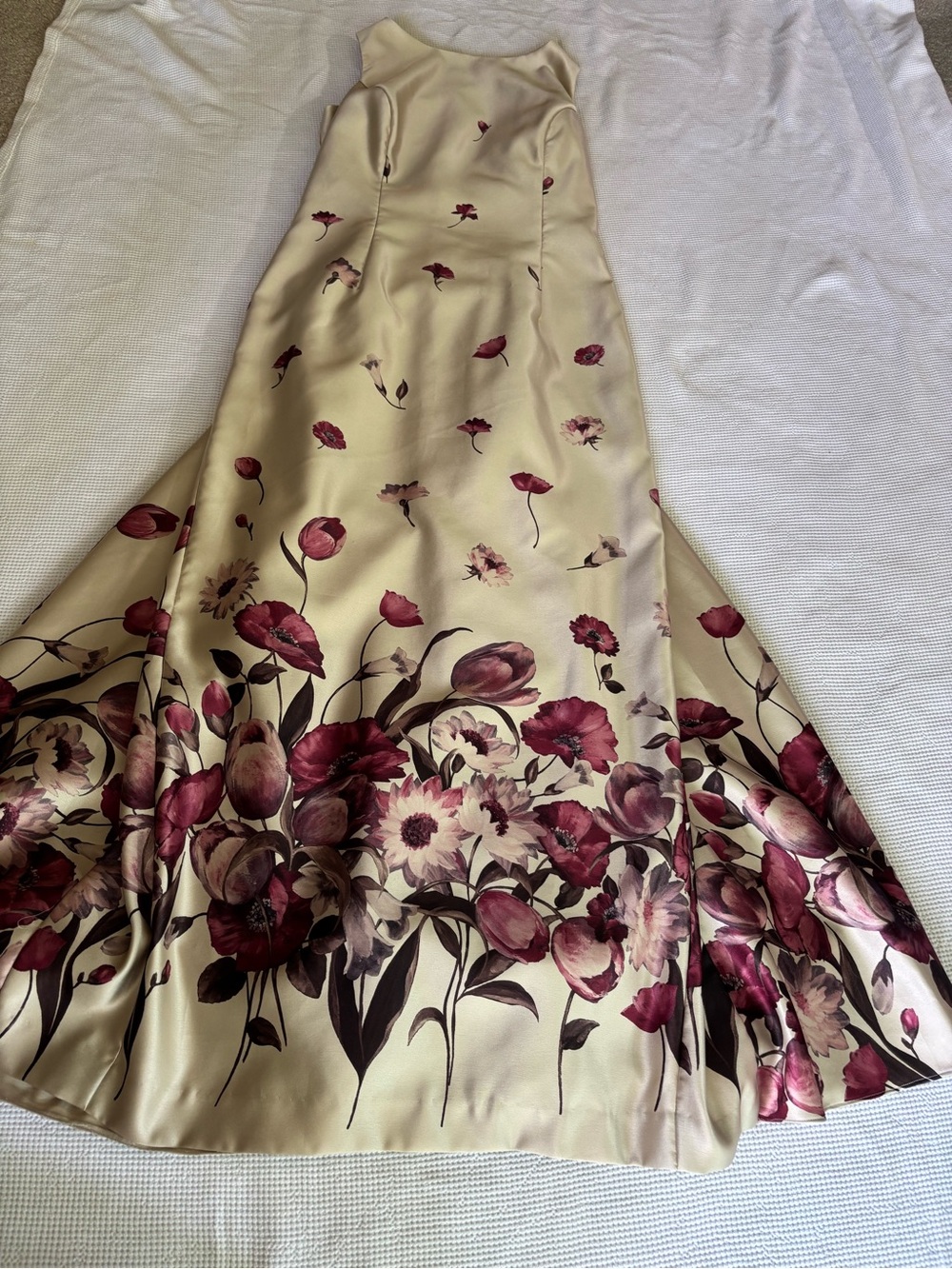 Jessica McClintock Cream Maxi Dress with Burgundy Floral Print - Picture 6 of 15